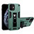 Silicone Matte Finish and Plastic Back Cover Case with Magnetic Stand H01 for Apple iPhone 12 Green