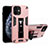 Silicone Matte Finish and Plastic Back Cover Case with Magnetic Stand H01 for Apple iPhone 12 Mini Pink