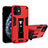 Silicone Matte Finish and Plastic Back Cover Case with Magnetic Stand H01 for Apple iPhone 12 Red