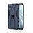 Silicone Matte Finish and Plastic Back Cover Case with Magnetic Stand H02 for Xiaomi Mi 11 5G Blue