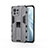 Silicone Matte Finish and Plastic Back Cover Case with Magnetic Stand H02 for Xiaomi Mi 11 5G Gray