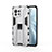 Silicone Matte Finish and Plastic Back Cover Case with Magnetic Stand H02 for Xiaomi Mi 11 5G Silver