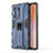 Silicone Matte Finish and Plastic Back Cover Case with Magnetic Stand KC1 for Huawei Honor 60 Pro 5G Blue