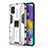 Silicone Matte Finish and Plastic Back Cover Case with Magnetic Stand KC1 for Samsung Galaxy A51 4G White