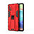 Silicone Matte Finish and Plastic Back Cover Case with Magnetic Stand KC1 for Samsung Galaxy A71 5G Red