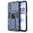 Silicone Matte Finish and Plastic Back Cover Case with Magnetic Stand KC1 for Xiaomi Redmi Note 11R 5G Blue