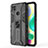 Silicone Matte Finish and Plastic Back Cover Case with Magnetic Stand KC2 for Xiaomi Redmi 9C NFC Black