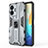 Silicone Matte Finish and Plastic Back Cover Case with Magnetic Stand KC3 for Vivo Y77e t1 Gray