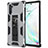 Silicone Matte Finish and Plastic Back Cover Case with Magnetic Stand MQ1 for Samsung Galaxy Note 10 5G Silver
