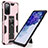 Silicone Matte Finish and Plastic Back Cover Case with Magnetic Stand MQ1 for Samsung Galaxy S20 Lite 5G Rose Gold