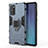 Silicone Matte Finish and Plastic Back Cover Case with Magnetic Stand N01 for Samsung Galaxy Note 20 5G Blue