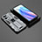 Silicone Matte Finish and Plastic Back Cover Case with Magnetic Stand T02 for Oppo Reno7 Pro 5G Gray
