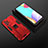Silicone Matte Finish and Plastic Back Cover Case with Magnetic Stand T02 for Samsung Galaxy A52 5G Red