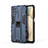 Silicone Matte Finish and Plastic Back Cover Case with Magnetic Stand T04 for Samsung Galaxy A12 Blue