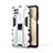 Silicone Matte Finish and Plastic Back Cover Case with Magnetic Stand T04 for Samsung Galaxy A12 White