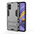 Silicone Matte Finish and Plastic Back Cover Case with Stand A01 for Samsung Galaxy A51 4G Gray