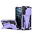 Silicone Matte Finish and Plastic Back Cover Case with Stand A03 for Samsung Galaxy S21 FE 5G Purple