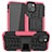 Silicone Matte Finish and Plastic Back Cover Case with Stand A07 for Apple iPhone 13 Hot Pink