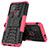 Silicone Matte Finish and Plastic Back Cover Case with Stand for Motorola Moto G10 Hot Pink