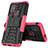 Silicone Matte Finish and Plastic Back Cover Case with Stand for Motorola Moto G20 Hot Pink