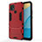 Silicone Matte Finish and Plastic Back Cover Case with Stand for Oppo A15 Red
