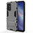 Silicone Matte Finish and Plastic Back Cover Case with Stand for Oppo F19 Pro+ Plus 5G Gray