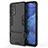 Silicone Matte Finish and Plastic Back Cover Case with Stand for Oppo Reno4 4G Black