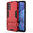 Silicone Matte Finish and Plastic Back Cover Case with Stand for Oppo Reno4 4G Red