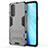 Silicone Matte Finish and Plastic Back Cover Case with Stand for Oppo Reno4 Pro 4G Gray