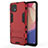 Silicone Matte Finish and Plastic Back Cover Case with Stand for Oppo Reno4 SE 5G Red