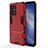 Silicone Matte Finish and Plastic Back Cover Case with Stand for Oppo Reno5 Z 5G Red