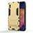 Silicone Matte Finish and Plastic Back Cover Case with Stand for Samsung Galaxy A10 Gold