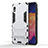 Silicone Matte Finish and Plastic Back Cover Case with Stand for Samsung Galaxy A10 Silver
