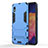 Silicone Matte Finish and Plastic Back Cover Case with Stand for Samsung Galaxy A10 Sky Blue