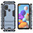 Silicone Matte Finish and Plastic Back Cover Case with Stand for Samsung Galaxy A21s