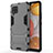 Silicone Matte Finish and Plastic Back Cover Case with Stand for Samsung Galaxy A42 5G Gray