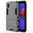 Silicone Matte Finish and Plastic Back Cover Case with Stand for Samsung Galaxy M01 Core Gray