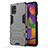 Silicone Matte Finish and Plastic Back Cover Case with Stand for Samsung Galaxy M31s Gray