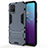 Silicone Matte Finish and Plastic Back Cover Case with Stand for Vivo V20 Blue