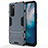 Silicone Matte Finish and Plastic Back Cover Case with Stand for Vivo V20 SE Blue