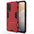 Silicone Matte Finish and Plastic Back Cover Case with Stand for Vivo X60 Pro 5G Red