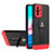 Silicone Matte Finish and Plastic Back Cover Case with Stand H01P for Xiaomi Poco M5S Red and Black