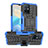 Silicone Matte Finish and Plastic Back Cover Case with Stand JX2 for Vivo T1 5G India Blue