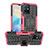 Silicone Matte Finish and Plastic Back Cover Case with Stand JX2 for Vivo T1 5G India Hot Pink