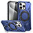 Silicone Matte Finish and Plastic Back Cover Case with Stand K02C for Apple iPhone 14 Pro Blue