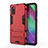 Silicone Matte Finish and Plastic Back Cover Case with Stand KC1 for Samsung Galaxy A41 Red
