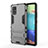 Silicone Matte Finish and Plastic Back Cover Case with Stand KC2 for Samsung Galaxy A71 5G Gray