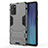 Silicone Matte Finish and Plastic Back Cover Case with Stand KC2 for Samsung Galaxy Note 20 5G Gray