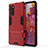 Silicone Matte Finish and Plastic Back Cover Case with Stand KC2 for Samsung Galaxy S20 FE 5G Red