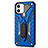 Silicone Matte Finish and Plastic Back Cover Case with Stand R01 for Apple iPhone 12 Blue
